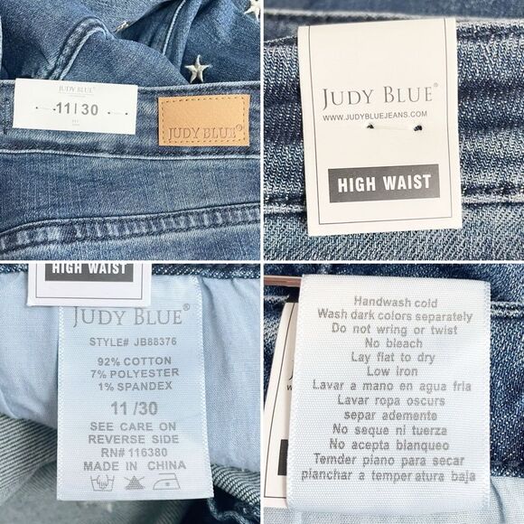 NWT Judy Blue High Rise Dark Super Flare Star Embroidered Jeans Size 30 | 10 New - Picture 14 of 16